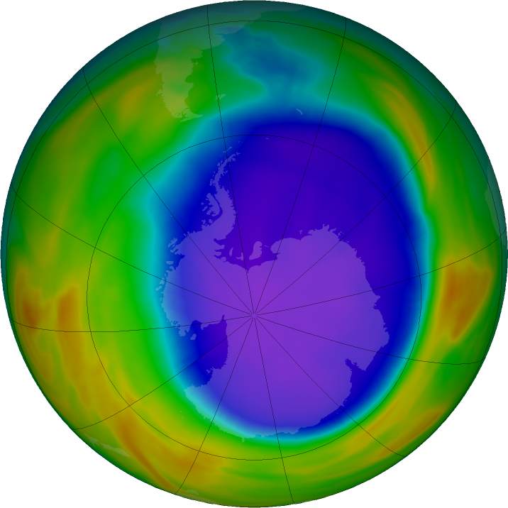Antarctic ozone map for 29 September 2018
